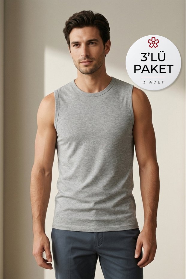 Ribana Zero Sleeve Men's Undershirt Gray 100% Cotton 3-Pack
