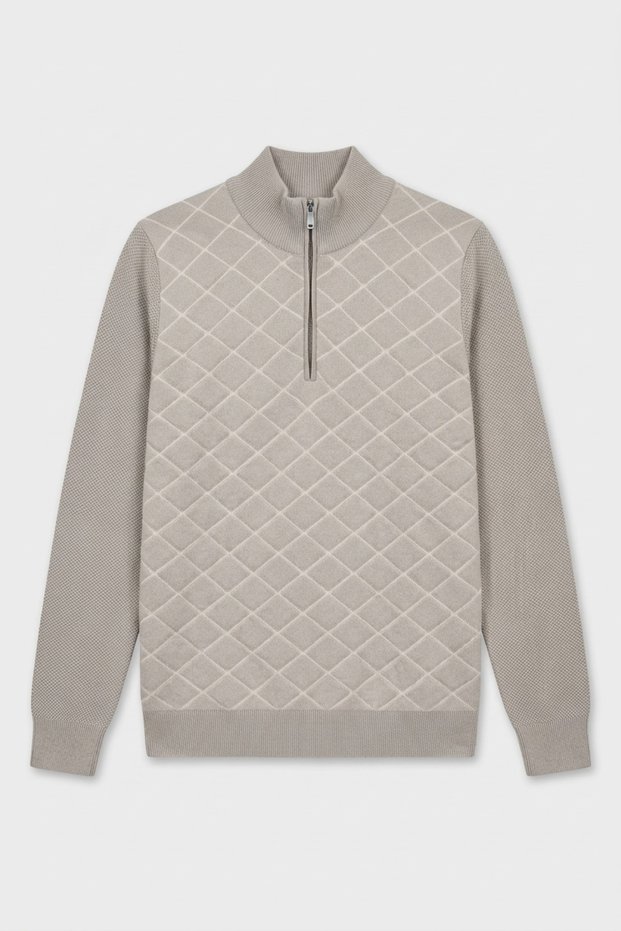 Borger Light Beige Cotton Short Zippered Knitwear