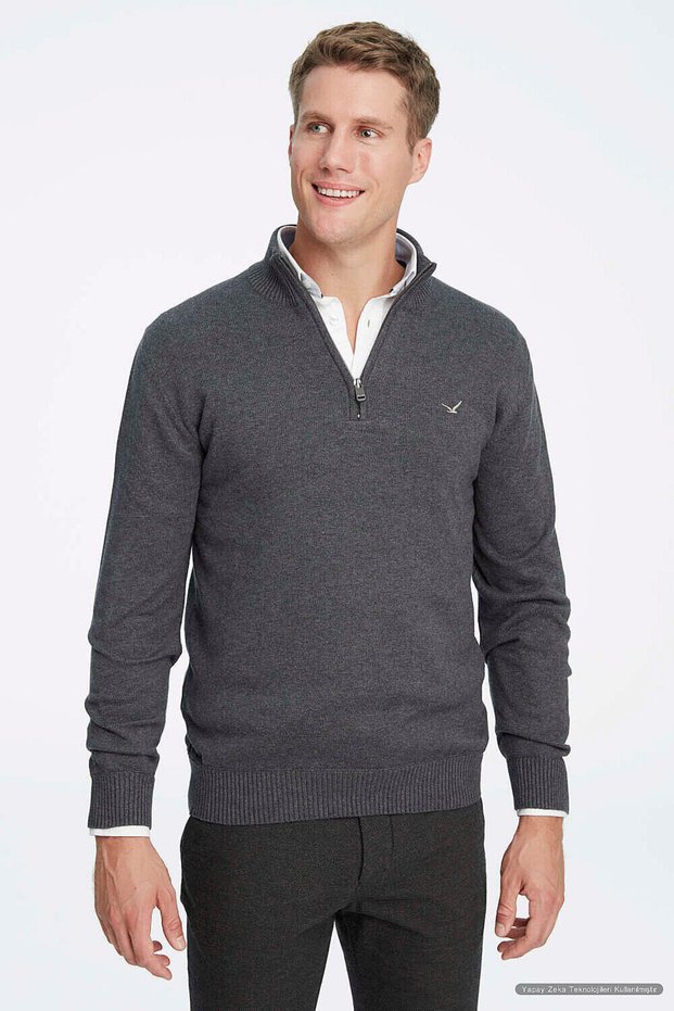 Guelph Anthracite 100% Cotton Short Zipper Sweater