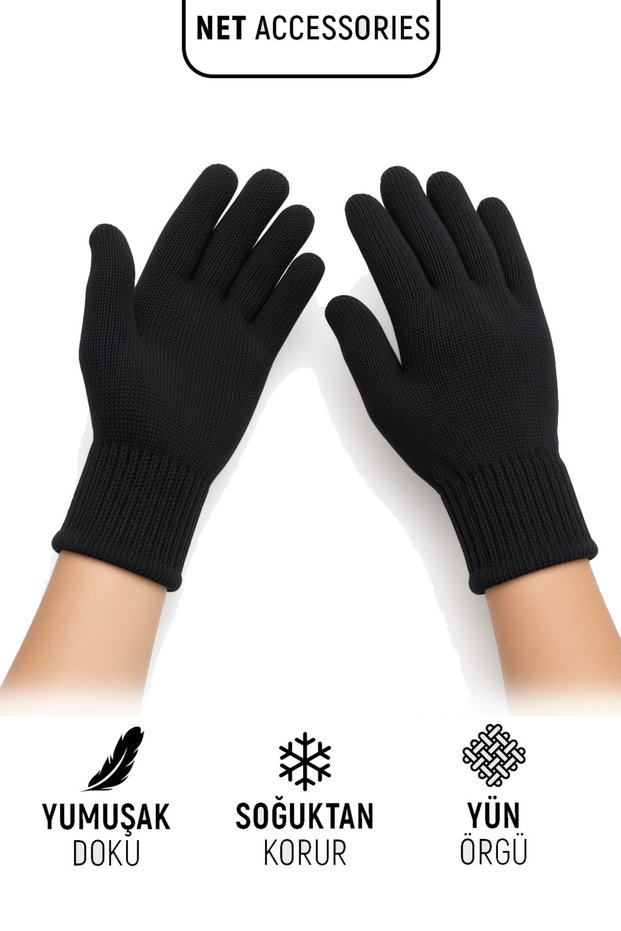 Black Men's Winter Knitted Wool Gloves Thick Knitwear