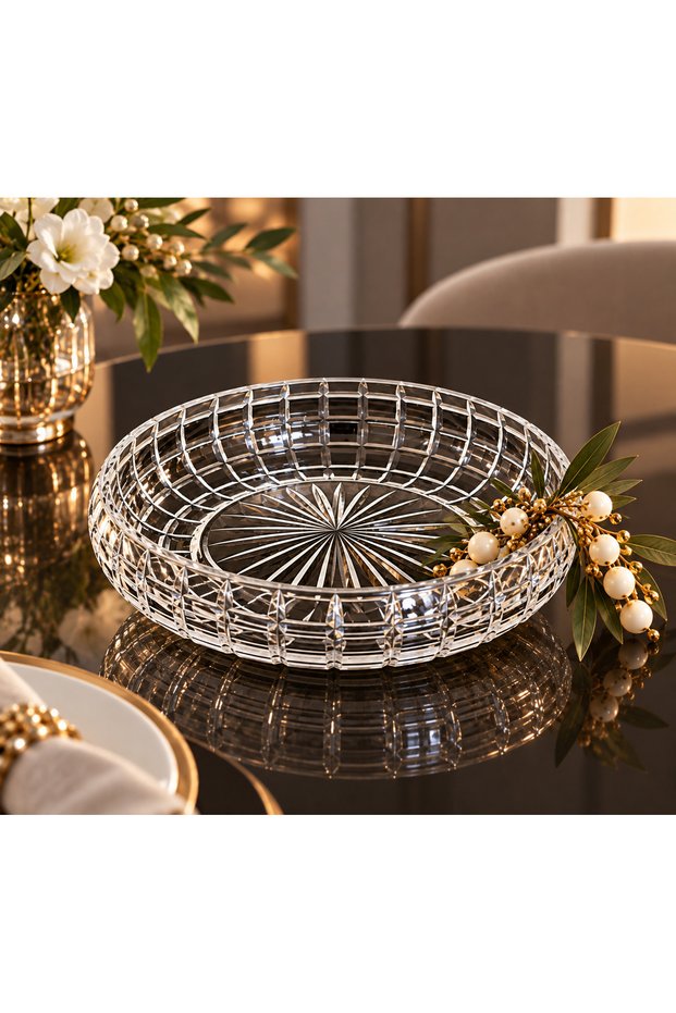 Tessera Handmade Cut Crystal Glass Presentation/Salad Bowl 28 cm 100% Handcrafted