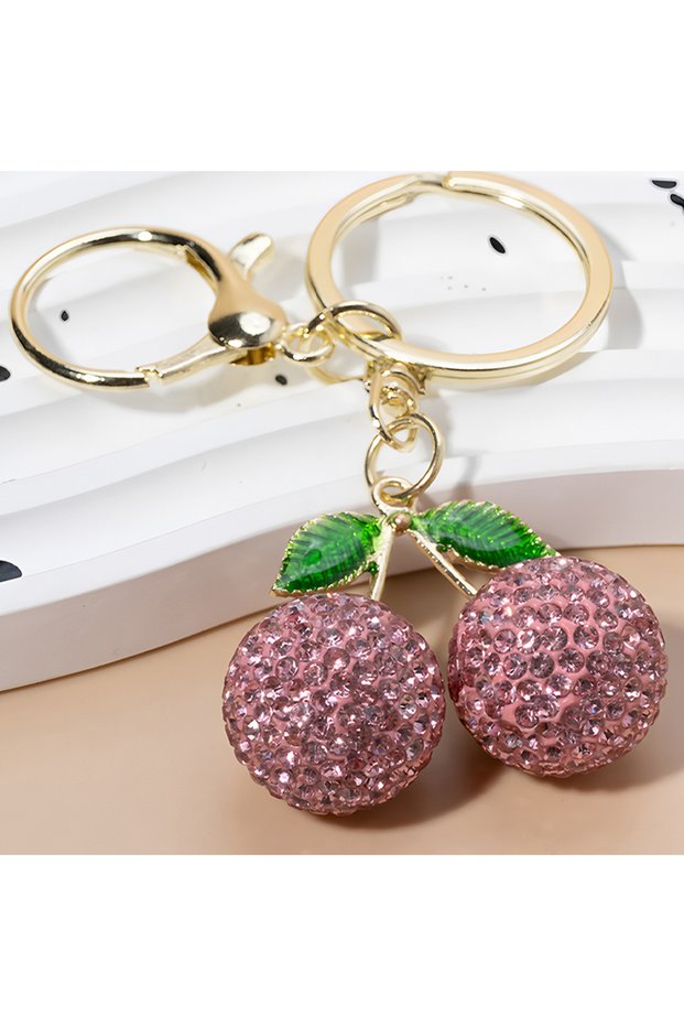 pink 1 Pcs Fashion Alloy Rhinestone Simulation Cherry Pendant Keychain Personalized Charm Backpack C