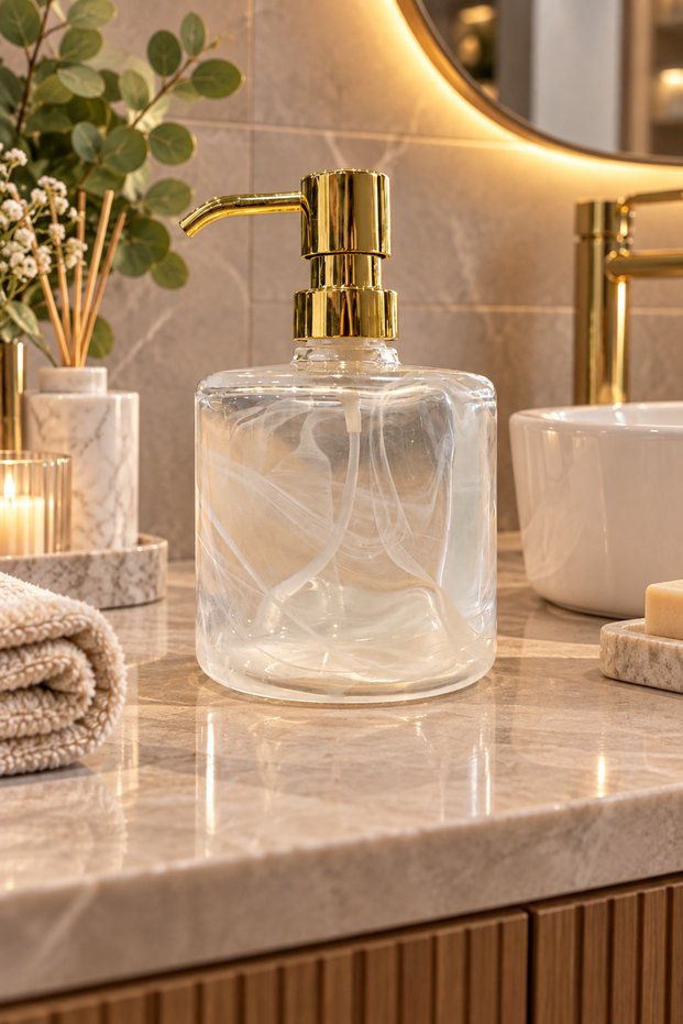 Elisia Liquid Soap Dispenser-White | |   Gold Pompali | |   Glass Soap Dispenser Bathroom Decor Kitchen Soap Dispenser Kitchen Decor Hand Wash Push-Button Soap Dispenser Gift Home Decor Gold Decor Bathroom Liquid Soap Dispenser Luxury Decor Home Item