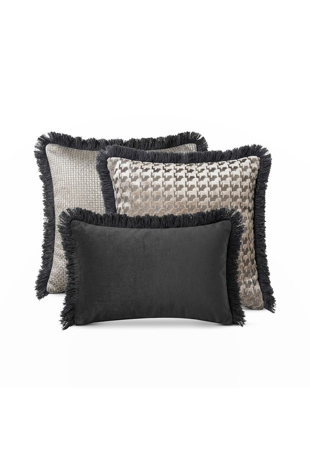 "Cheva" Tasseled Throw Pillow Cover Set - Smoked