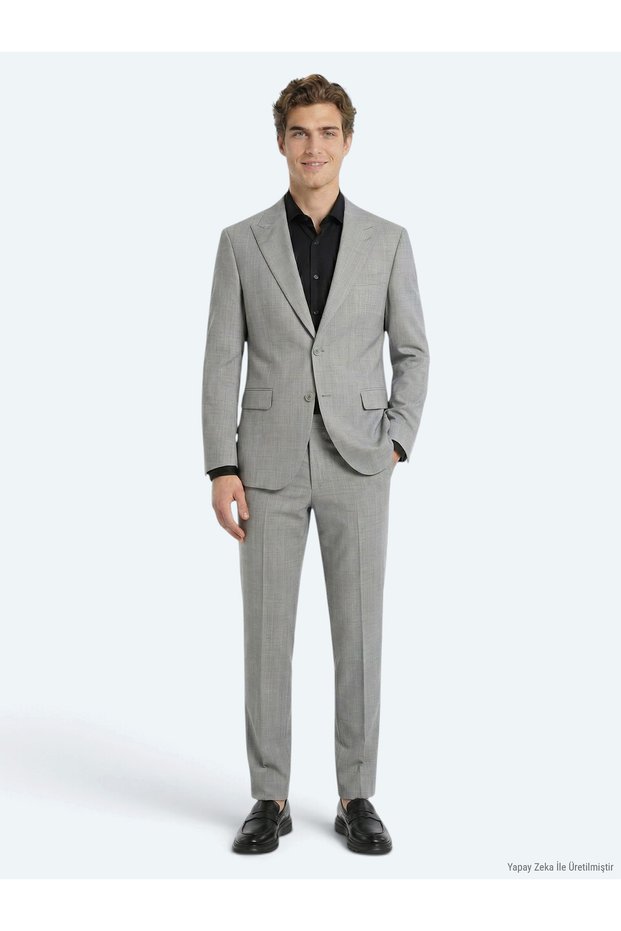Gray Striped Modern Fit Wool Blended Suit