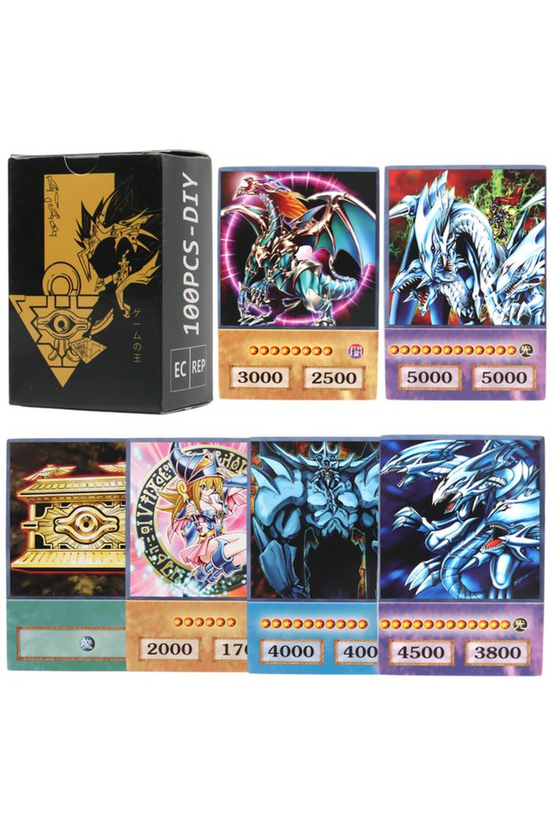100Pcs DM Box 100pcs Yu-Gi-Oh Anime Style Cards Blue Eyes Dark Magician Exodia Obelisk Slifer Ra Yug