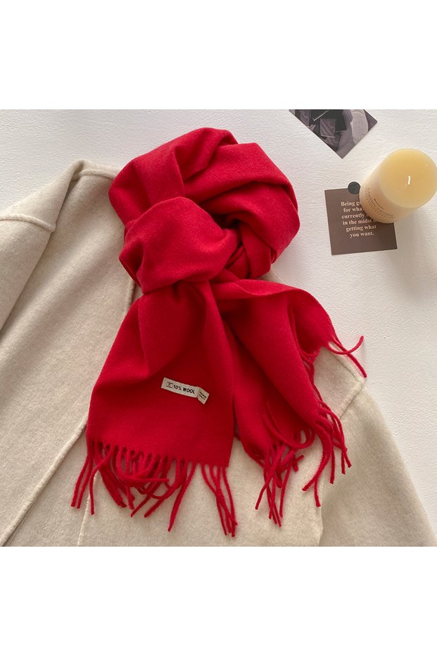 Red 2025 New Women's Winter Wool Scarf - Long Warm Cashmere-Like Solid Pashmina Shawl Wrap Hijab Ban