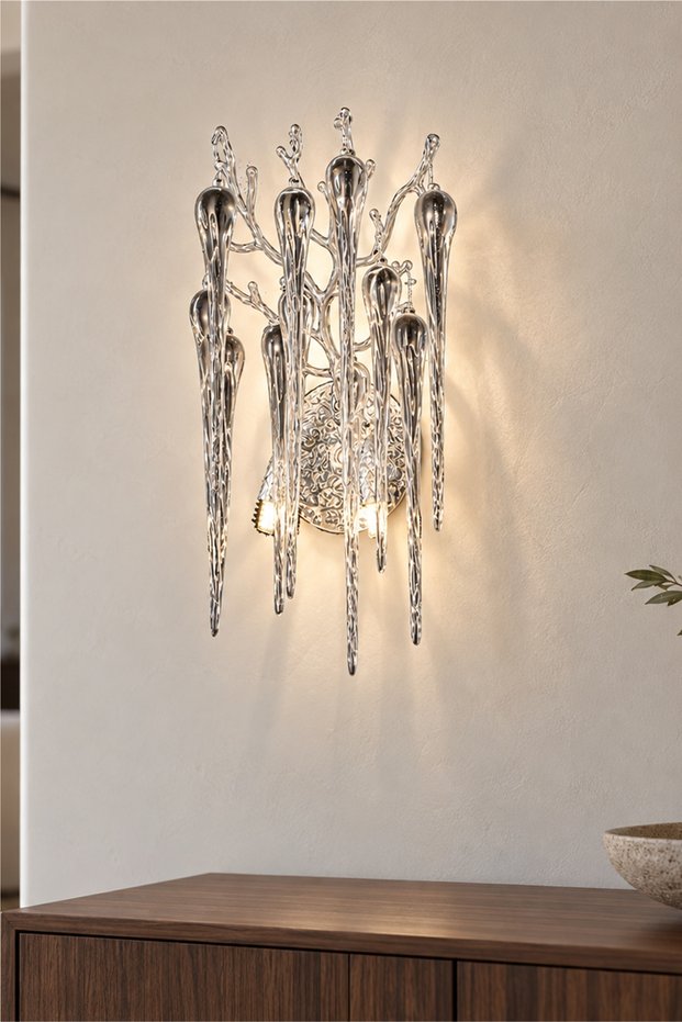 Laura Chrome Crystal Stone Modern Design Water Drop Stone Wall Lamp Living Room Sconce
