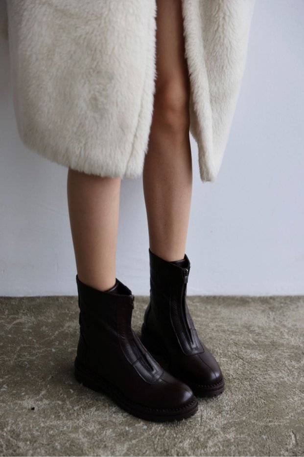 Lundy Genuine Leather Women's Boots with Zipper Detail - BROWN