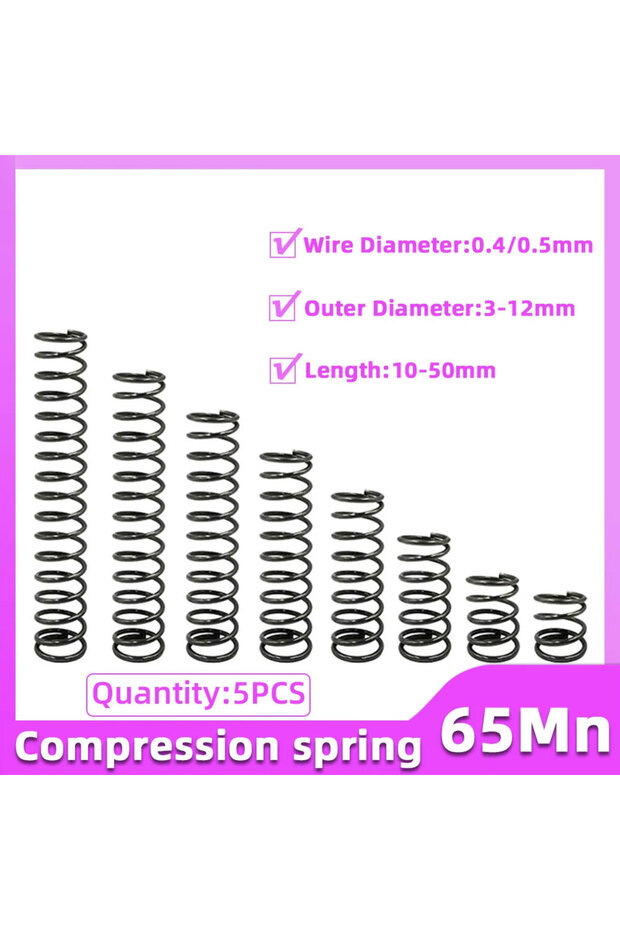 4mm 10mm 0.5mm 5PCS Compression Spring Wire Diameter 0.4/0.5mm Return Spring Steel Pressure Springs