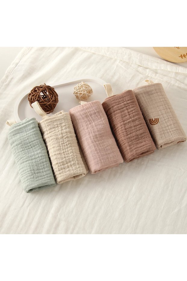 5Pcs-rainbow 、3/5Pcs 6-Layer Pure Cotton Baby Cotton Washcloth Soft Gauze Cotton Newborn Burp Cloth