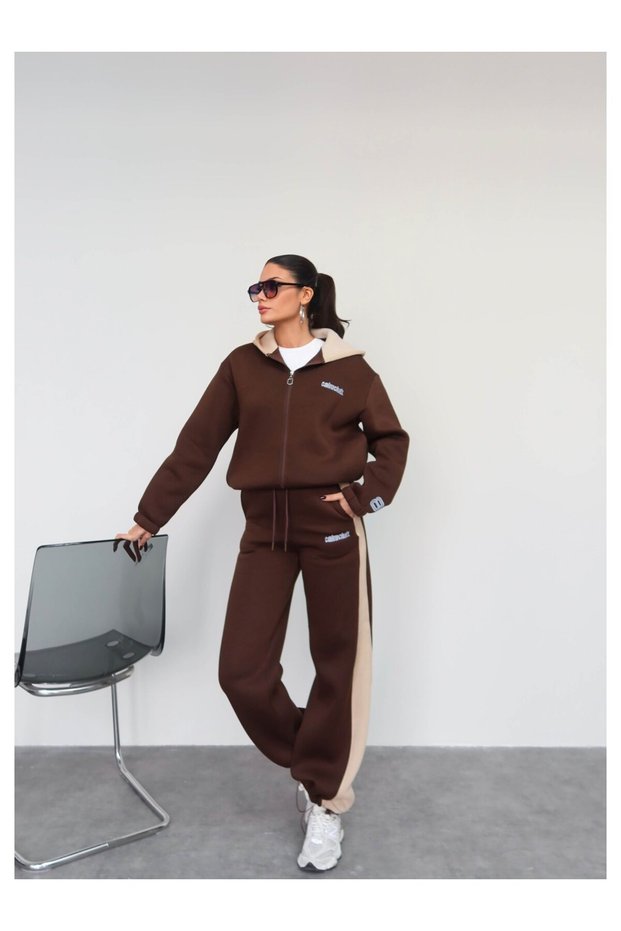 Double Color Hooded Tracksuit Set