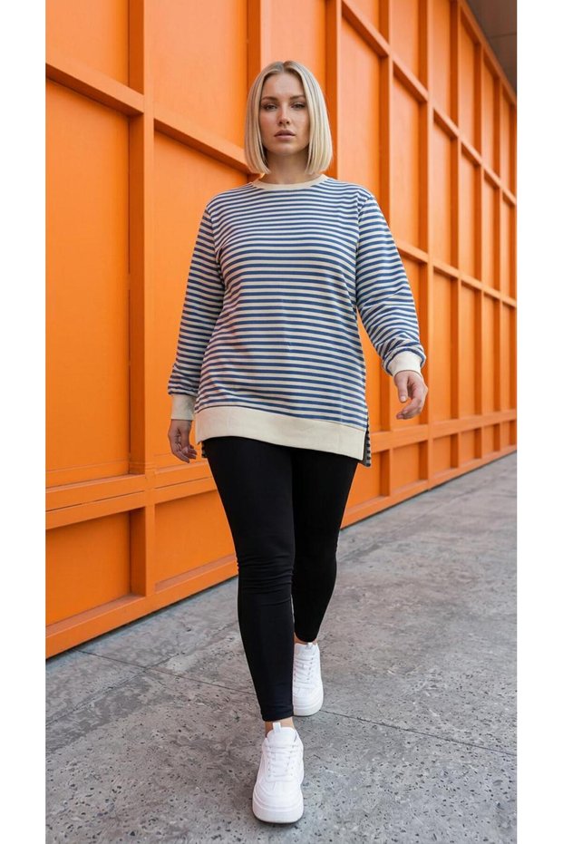 Women's Plus Size Striped Sweatshirt Relaxed Fit