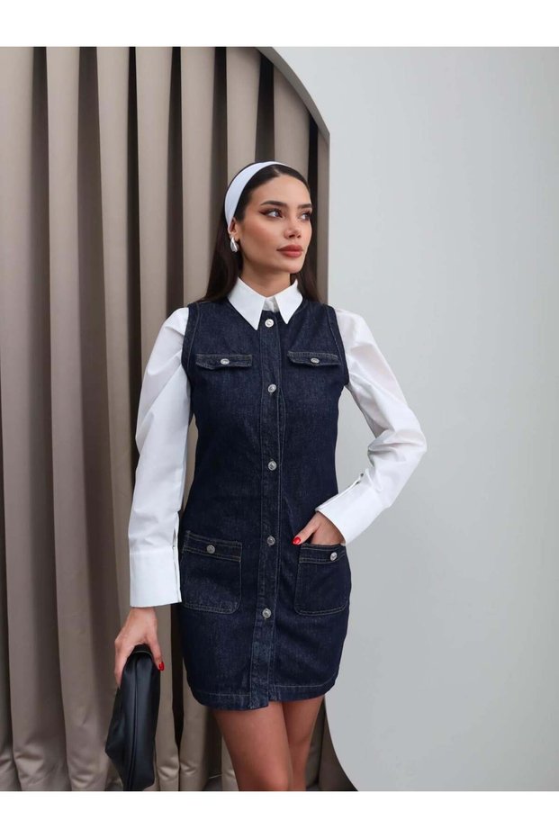 Darkblue Zero Sleeve Pocket Dress