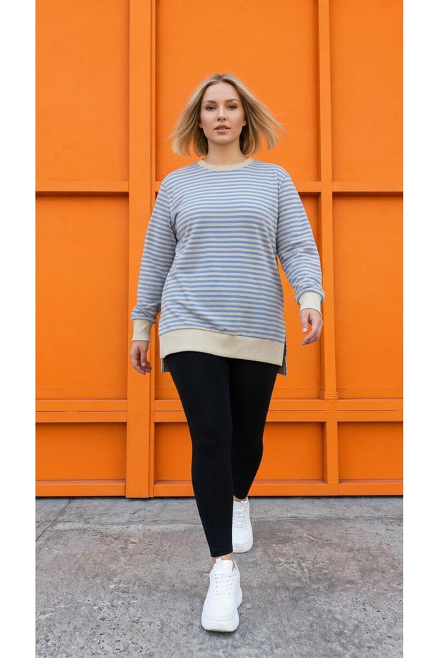 Women's Plus Size Striped Sweatshirt Relaxed Fit
