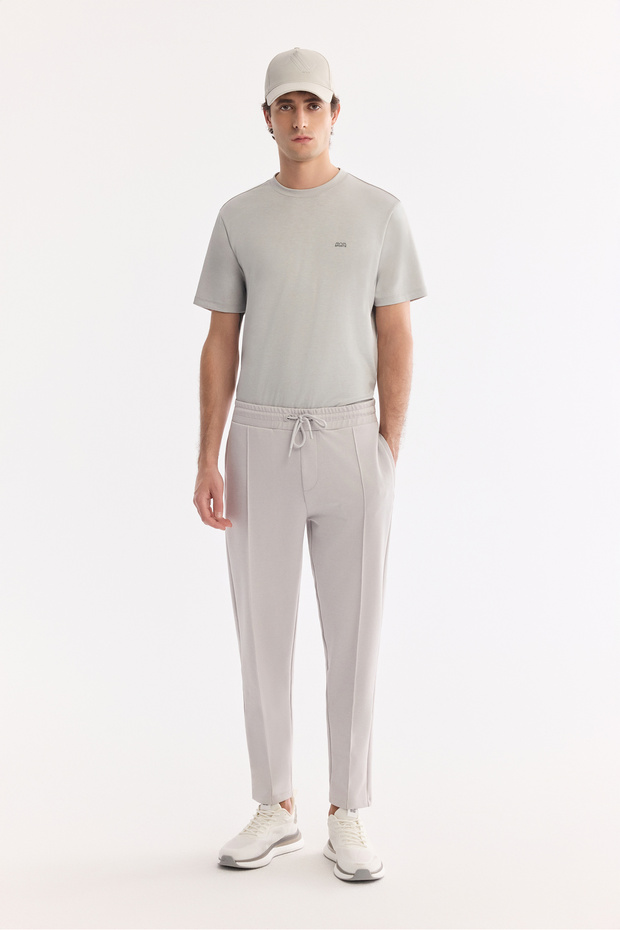 Men's Light Gray Elastic Waist Lace-Up Quick-Drying Interlock Regular Fit Sweatpants A61Y3409
