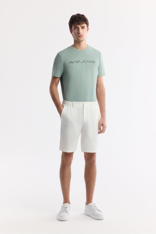 Men's White Side Elasticated Ribbed Bi-Stretch Slim Fit Chino Shorts A51Y3730