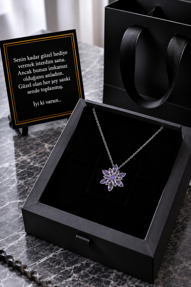Purple Lotus Flower Premium Box Women's Steel Necklace Birthday Anniversary Special Gift for Lover