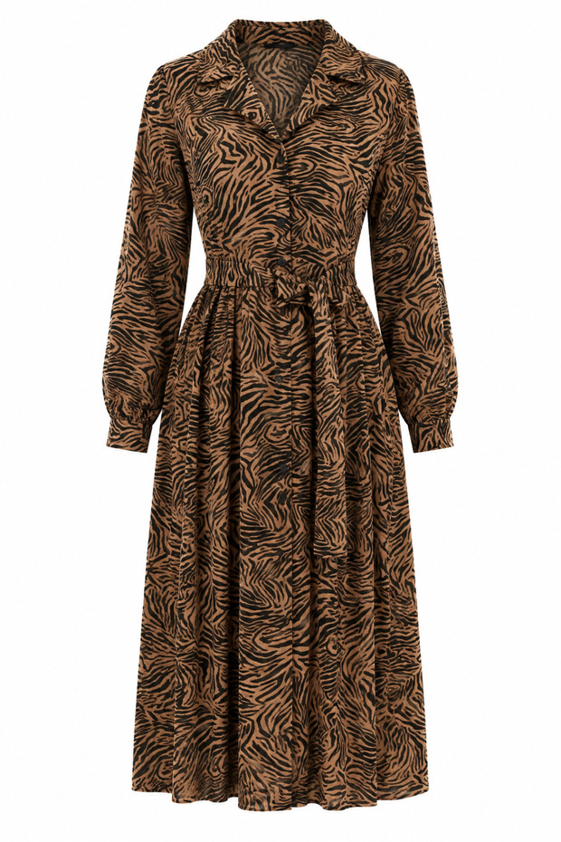 Jacket collar abstract zebra pattern dress