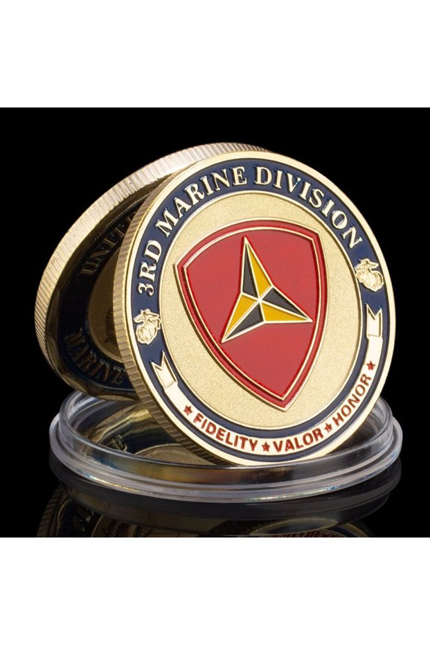 Gold United States Marine Corps 3rd Marine Division Souvenir Golden Plated Coin Fidelity Valor Honor