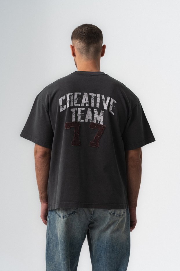Printed'77' Patch Embroidered Washable Oversized T-Shirt