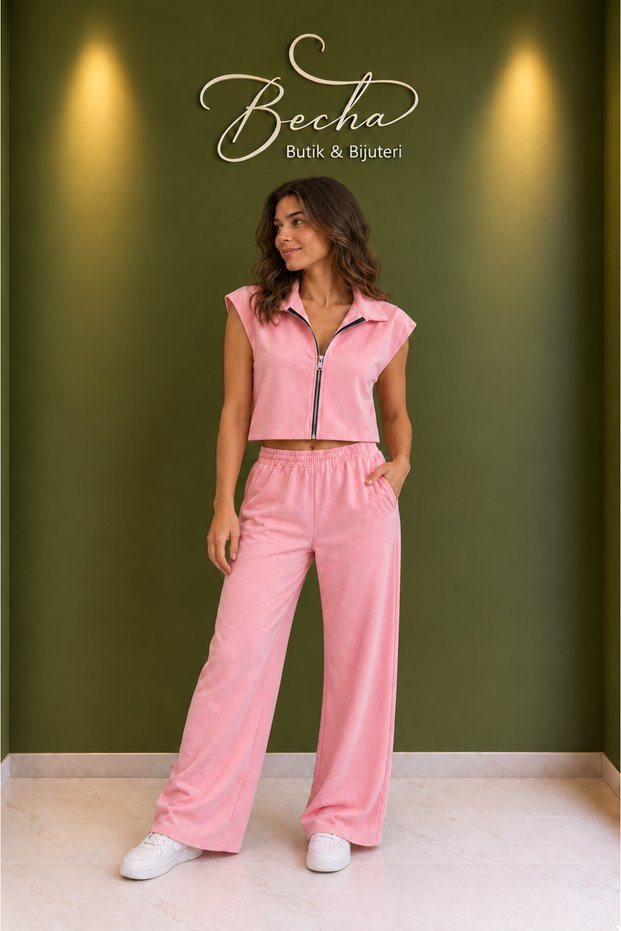 Polo Collar Zippered Vest Set