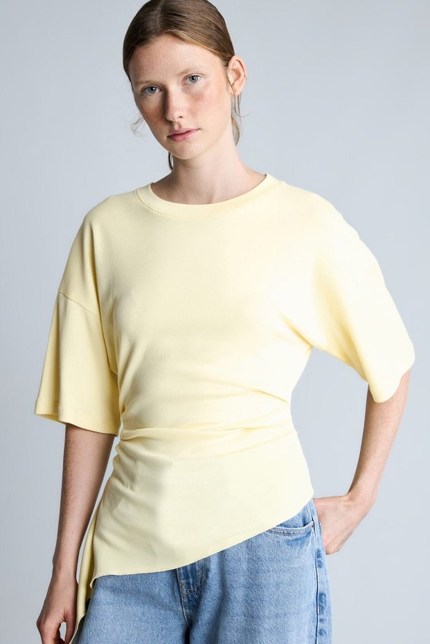 100% Cotton Slim Fit Crew Neck Short Sleeve Basic T-Shirt with Drawstring Detail I8094Ax26Au