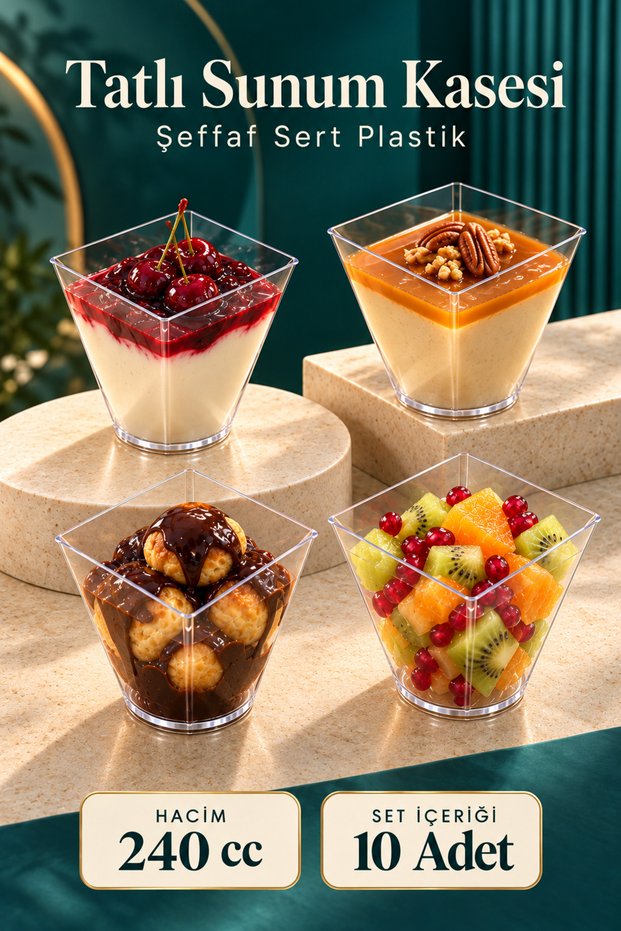 240Cc 10'Lu XXL Cubic Prism Mica Magnolia Bowl Plastic Dessert Presentation Container Ice Cream Pudding Appetizer Salad Cup