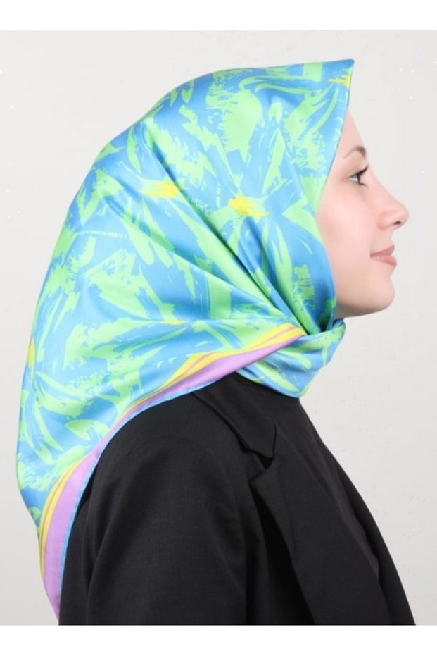 Tivil Silk Scarf 4014 - 57 Purple Green Blue Mixed Pattern