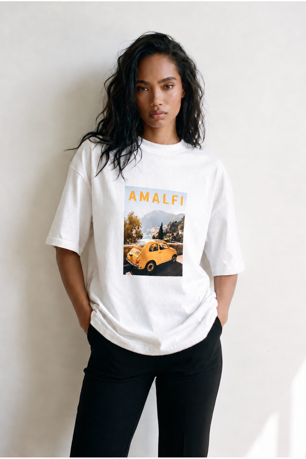 White Oversize Printed Crew Neck Basic Short Sleeve Women's T-Shirt