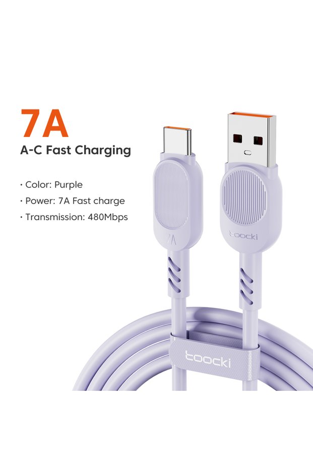 toocki 1m Purple Toocki 7A USB Type C Cable For Realme Xiaomi Samsung S21 Fast Charging Wire USB-C C