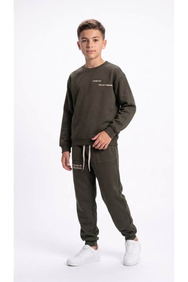 Boys' Brushed Fabric Elastic Waist Lace-Up Pocket Tracksuit Set
