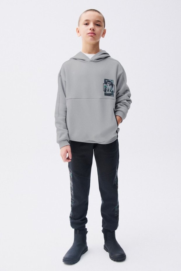 Boy's 10-16 Years Old Camouflage Striped Sweatpants Anthracite