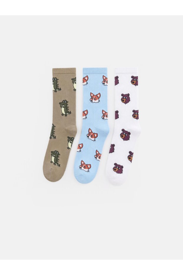 NEVAVM Farkılıك مجموعة من 3 جوارب للأولاد باللون البيج