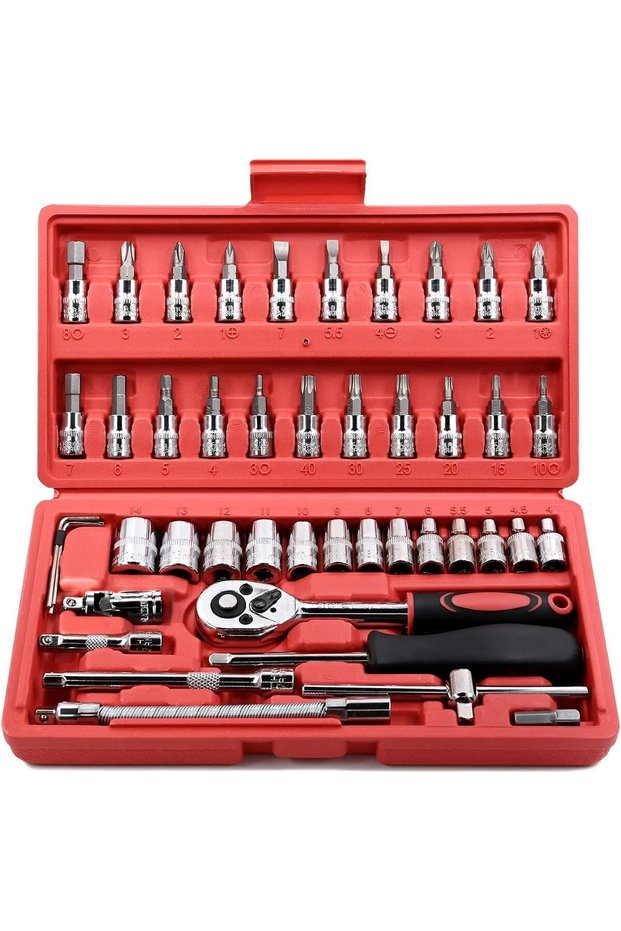 46 Piece 1/4 Inch Drive Socket Wrench Set Metric Socket Bit Socket Socket Socket Phillips Flat Hex T