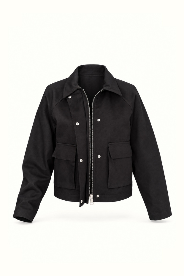 Flap Pocket Detail Pleated Back Black Trench Coat