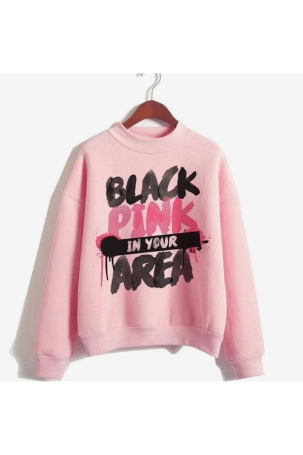 Blackpink Printed Cotton 3 Thread Threaded Crew Neck Oversize Sweatshirt