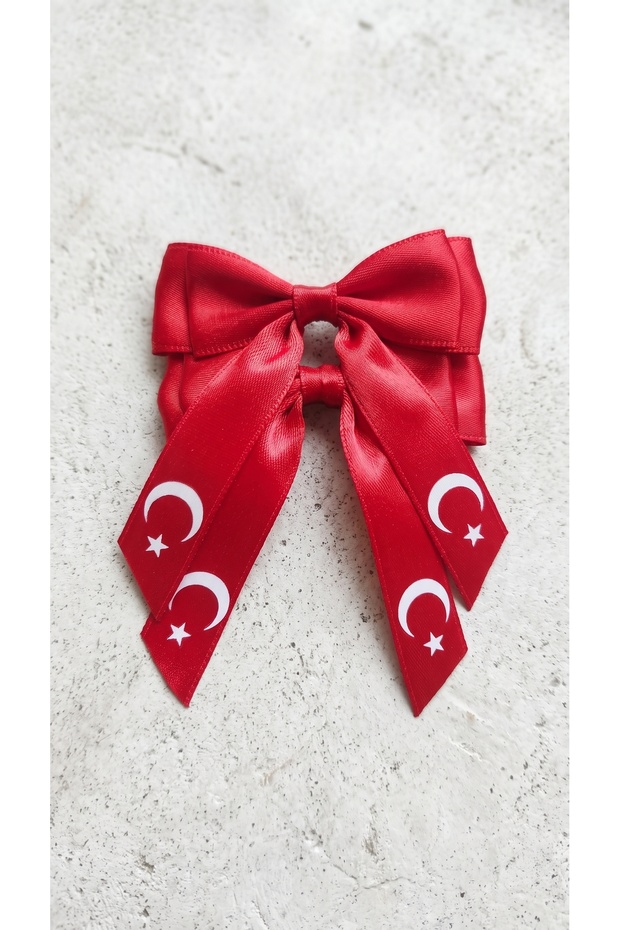 October 29Th Republic Day Themed Set of 2 Hair Clips with Turkish Flag and Red Satin Bow Alligator Clips