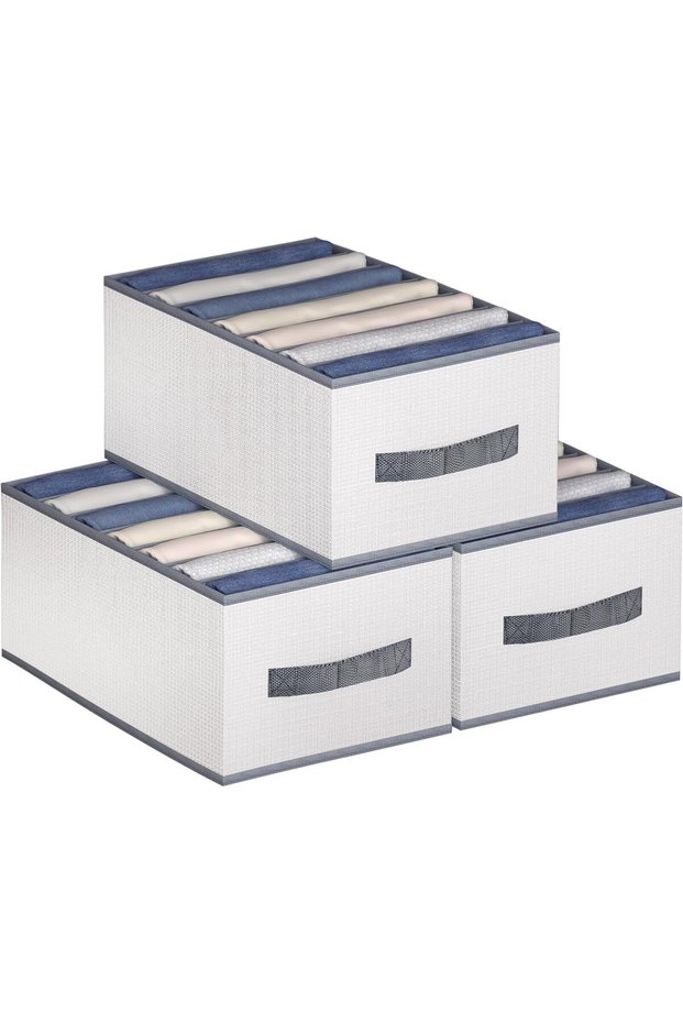 منظم ملابس للخزانة من 3 قطع، منظم أدراج ملابس قابل للتكديس بـ 7 أقسام، منظم خزانة الملابس