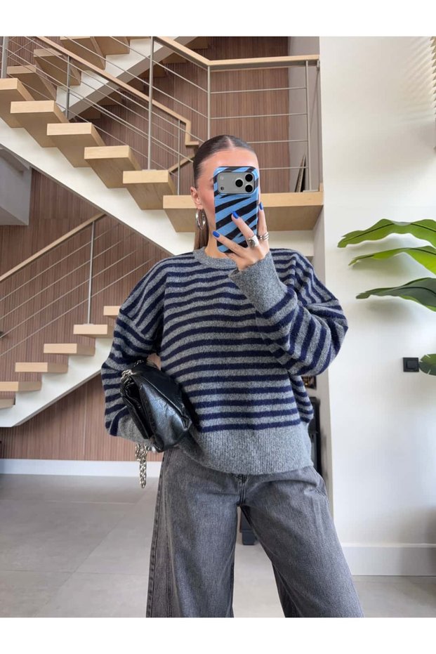 Oversize Striped Wool Textured Sweater