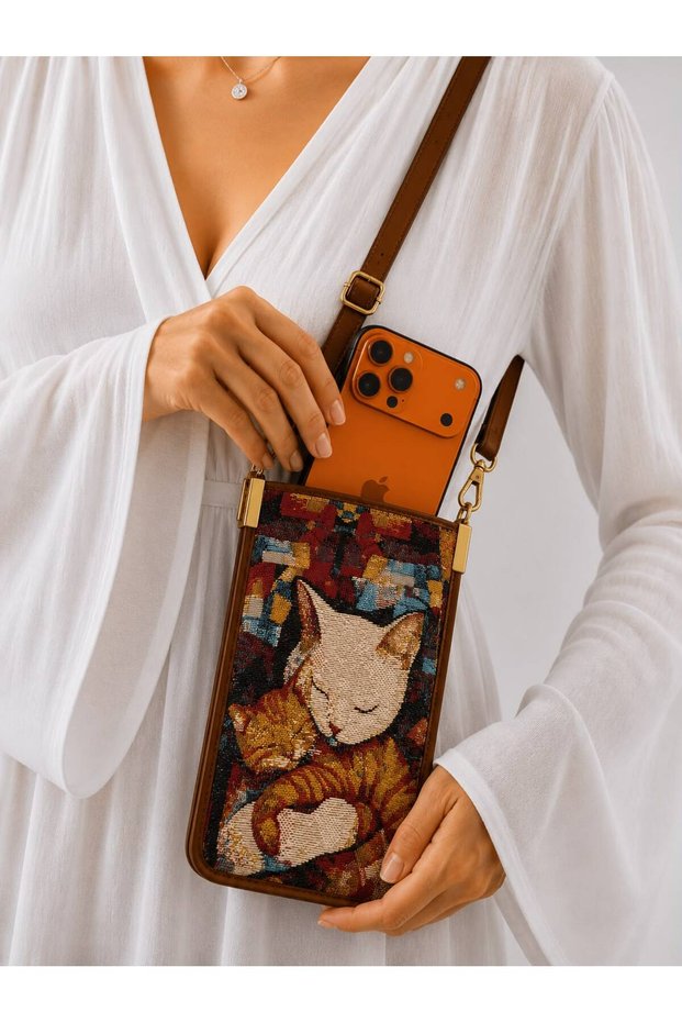Ethnic pattern woven phone shoulder bag - 14