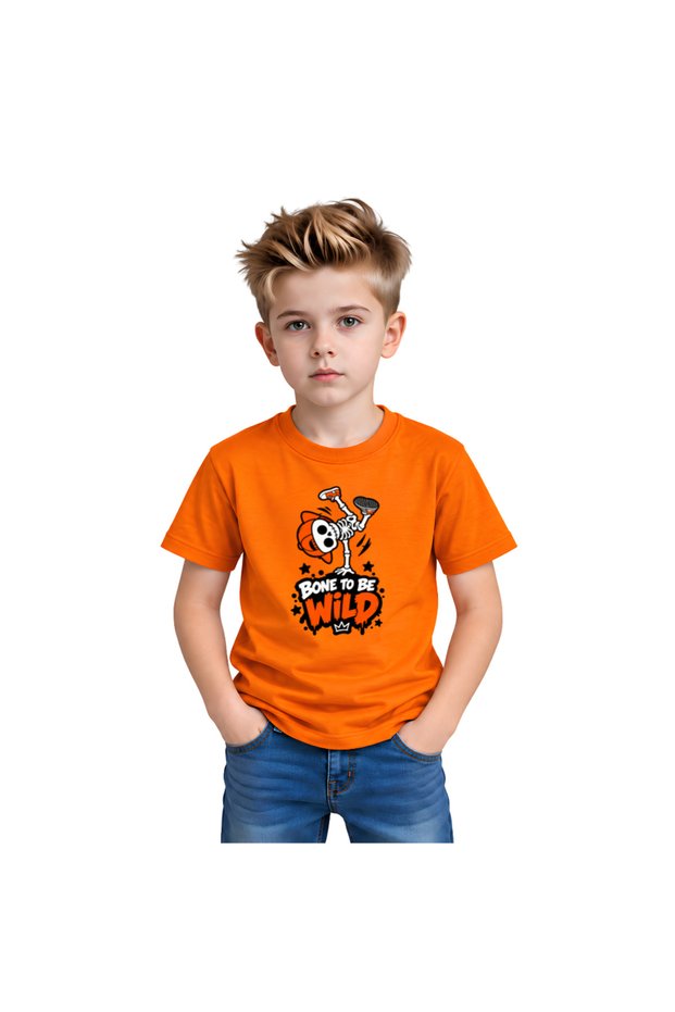 Boys Halloween Skeleton T-Shirt | Round Neck Short Sleeve | Cotton Tee