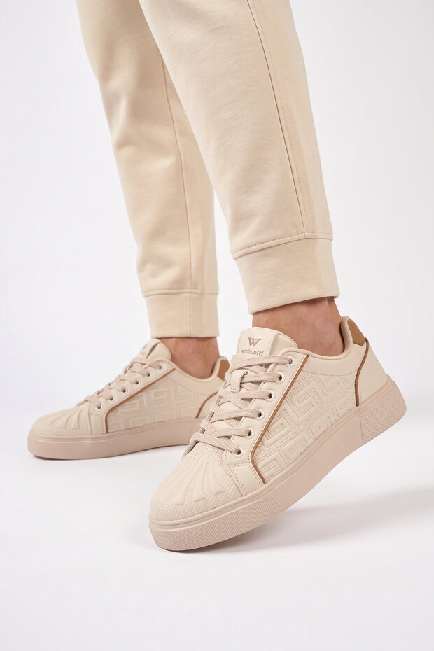 Unisex Lace-Up Thick Sole Sports Shoes Beige Stylish Comfortable Casual Shoes Sneaker 26201