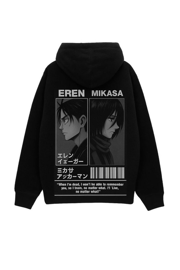 Attack on Titan Eren Mikasa Printed Cotton 3 Thread Threaded Oversize Sweatshirt