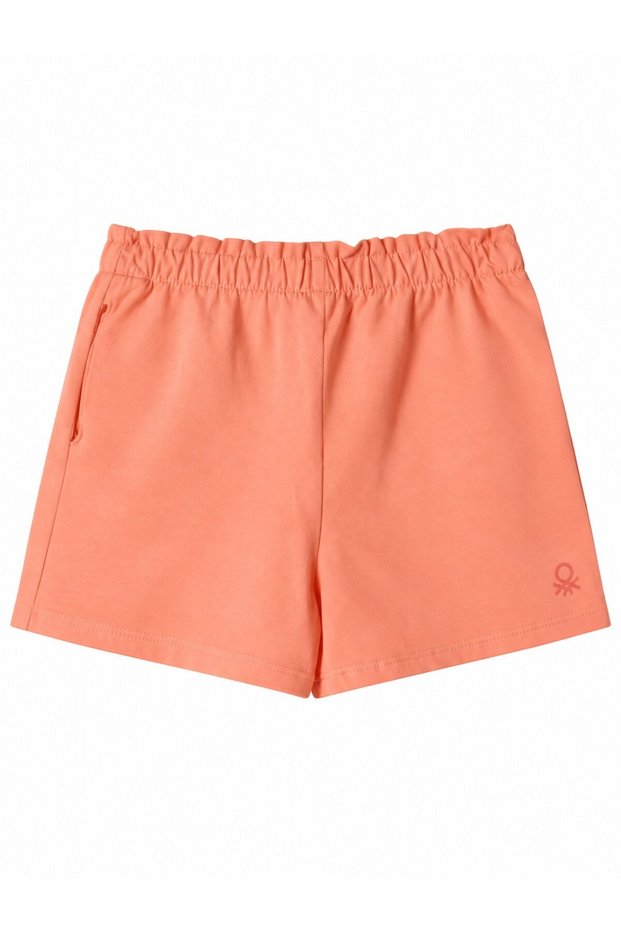 Girl's Pink Elastic Waist Combed Cotton Shorts Pudra