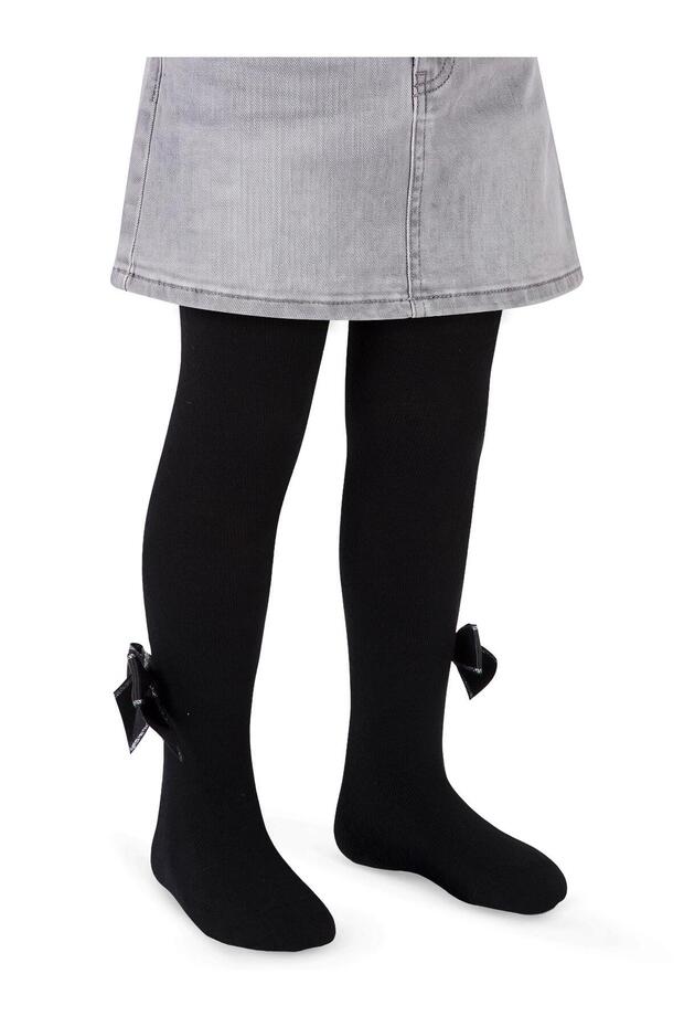 Girls' Pantyhose with Bow Accessories - Black, for Ages 3-11