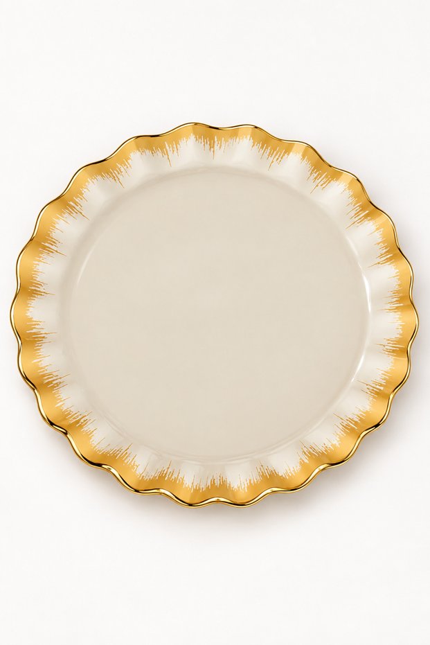6-Piece Glass Serving Plate Set 26 Cm, Real Gold Gilded Wavy Edged Presentation Plates for 6 People