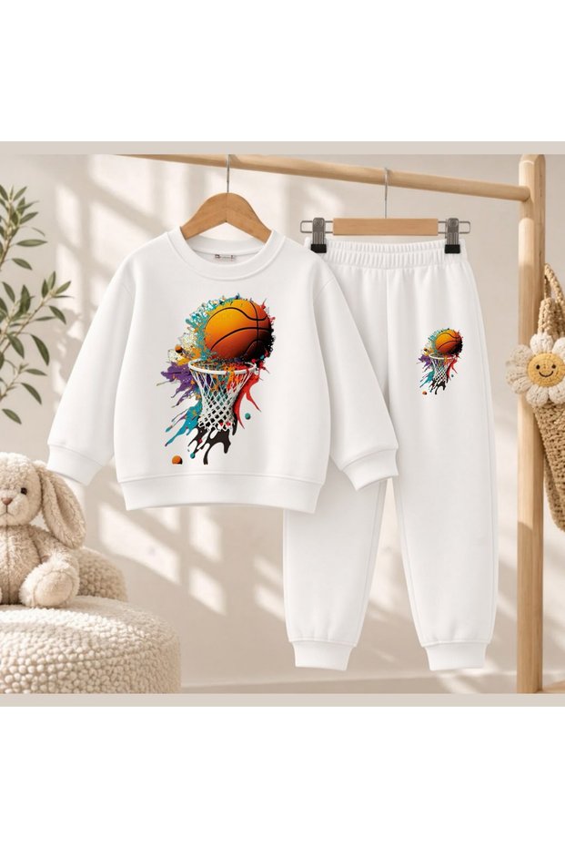 Team Sweatshirt Basket Bolprinted Girls Boys Crew Neck