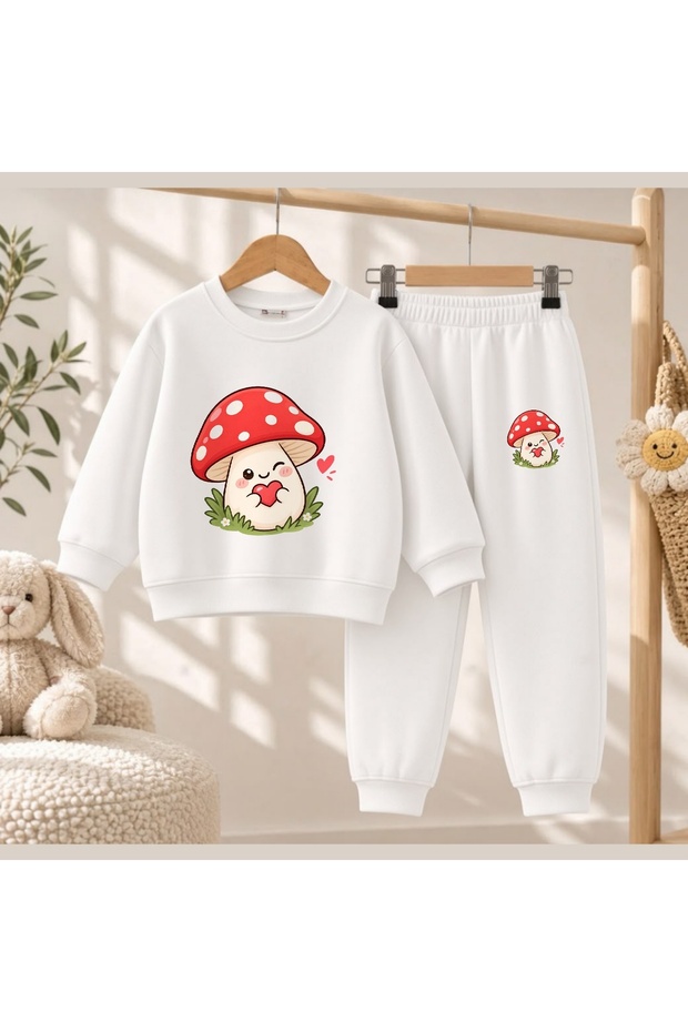 Team Sweatshirt Mushroom House Printed Girls Boys Crew Neck