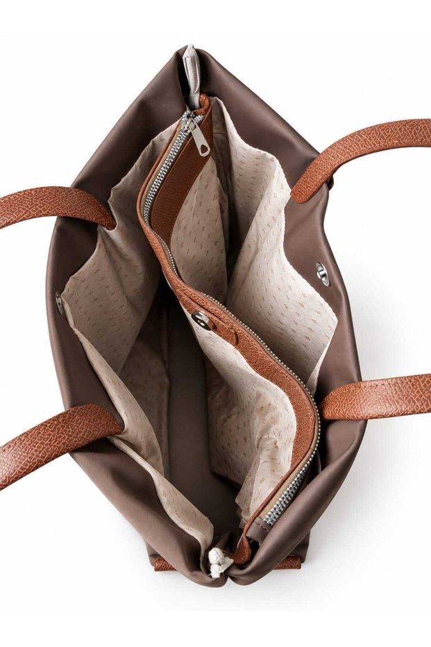 Women's Brown Three-Compartment Tote Shoulder Bag